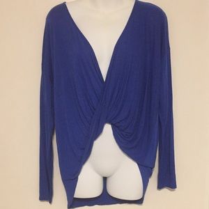 Royal blue deep plunging neckline blouse